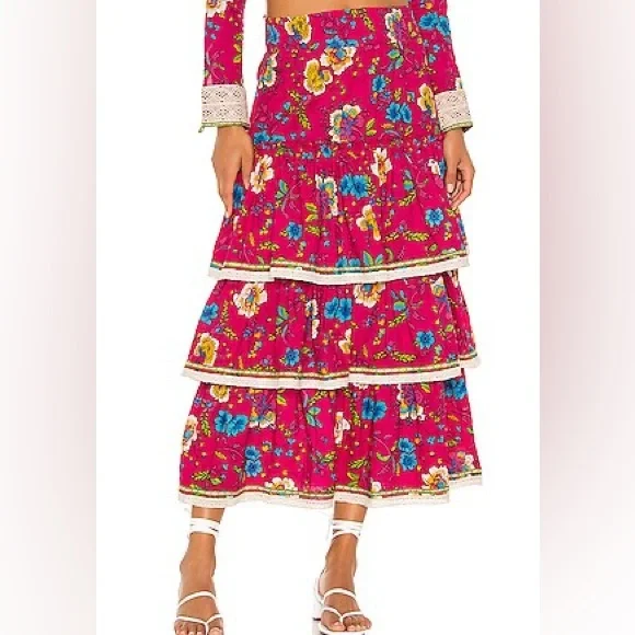 NWT PITUSA boho Floral Tiered Maxi skirt and shirt. Cotton size 4 - Picture 4 of 9